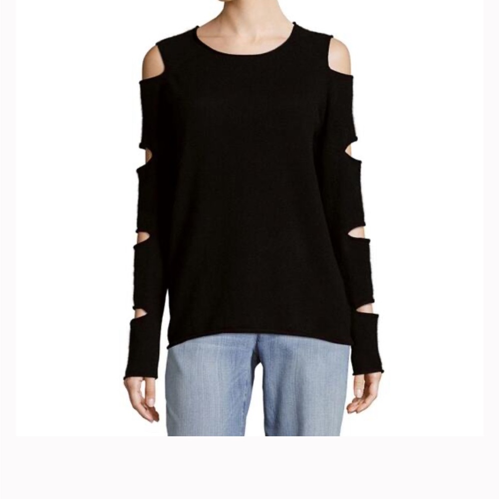 Skull Cashmere Tyrone Slash Crewneck Black Cut-Out Sleeve Sweater